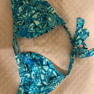 Blue paisley bikini halter top size s/m